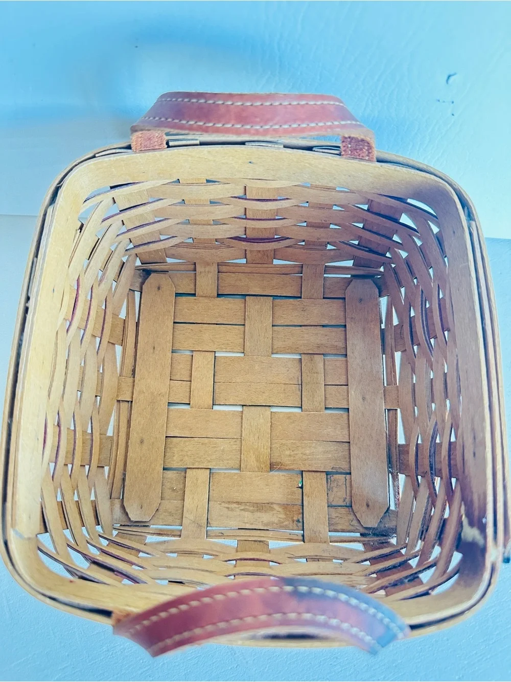 Handwoven Red & Black Accent Basket with Leather Handles
